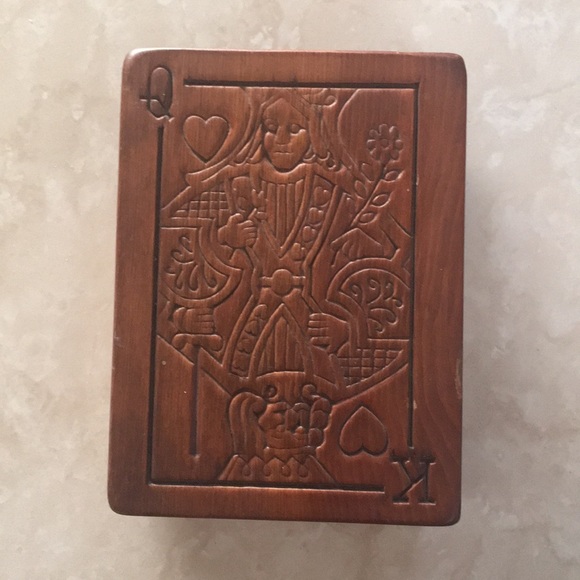 Other Vintage King Queen Of Hearts Cards Wooden Box Poshmark